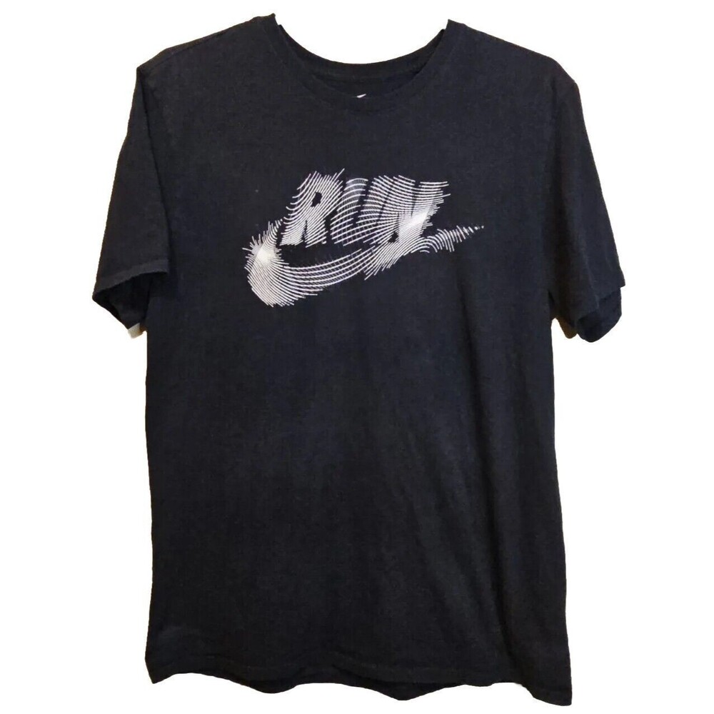 Nike Run T Shirt Athletic Cut Logo Swoosh Printed Active Black Pattern Mens M